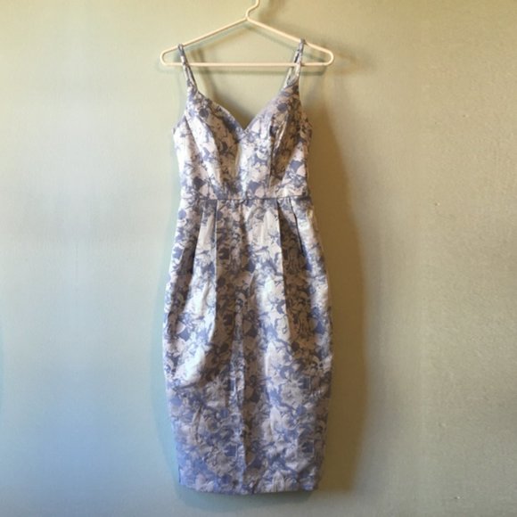 ASOS Dresses & Skirts - ASOS Blue/Silver Metallic Floral Pencil Dress